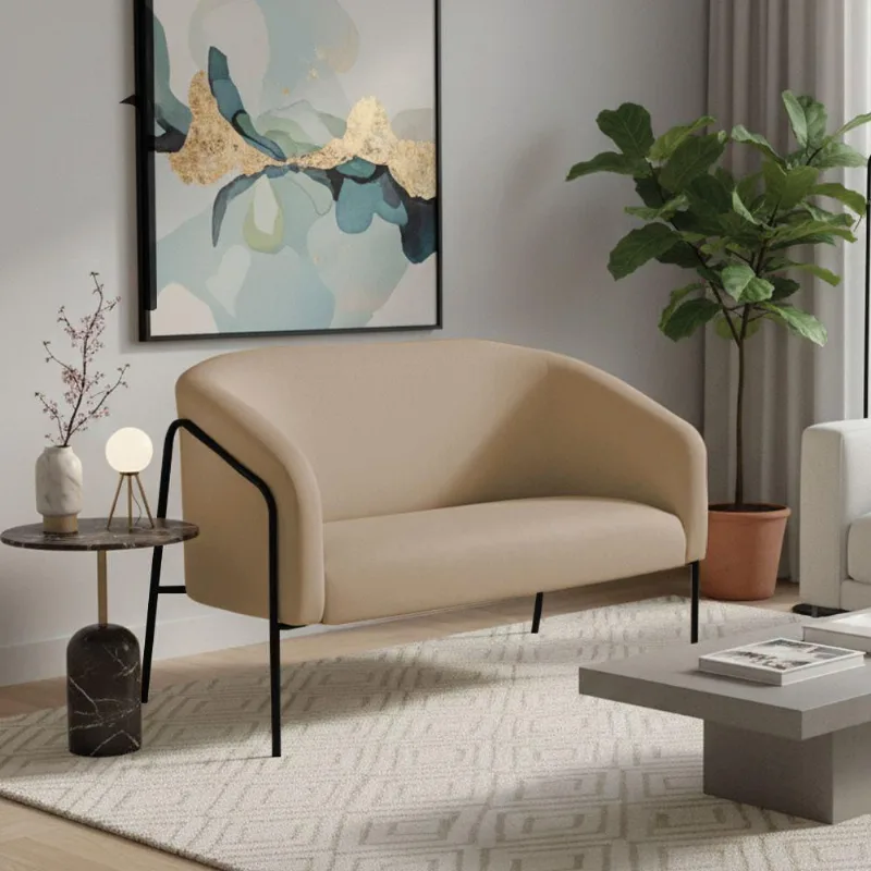 Sofá 2 Lugares Namoradeira Stella Base Industrial Alta Preta Suede D03 - D'rossi Cor Marrom Rato