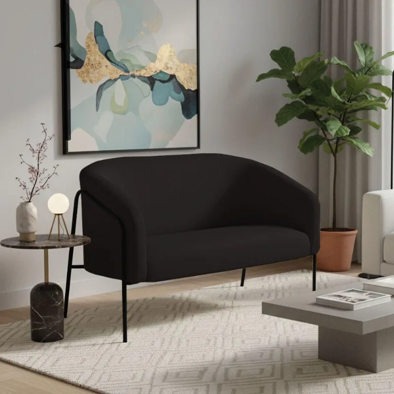 Sofá 2 Lugares Namoradeira Stella Base Industrial Alta Preta Suede D03 - D'rossi Cor Preto