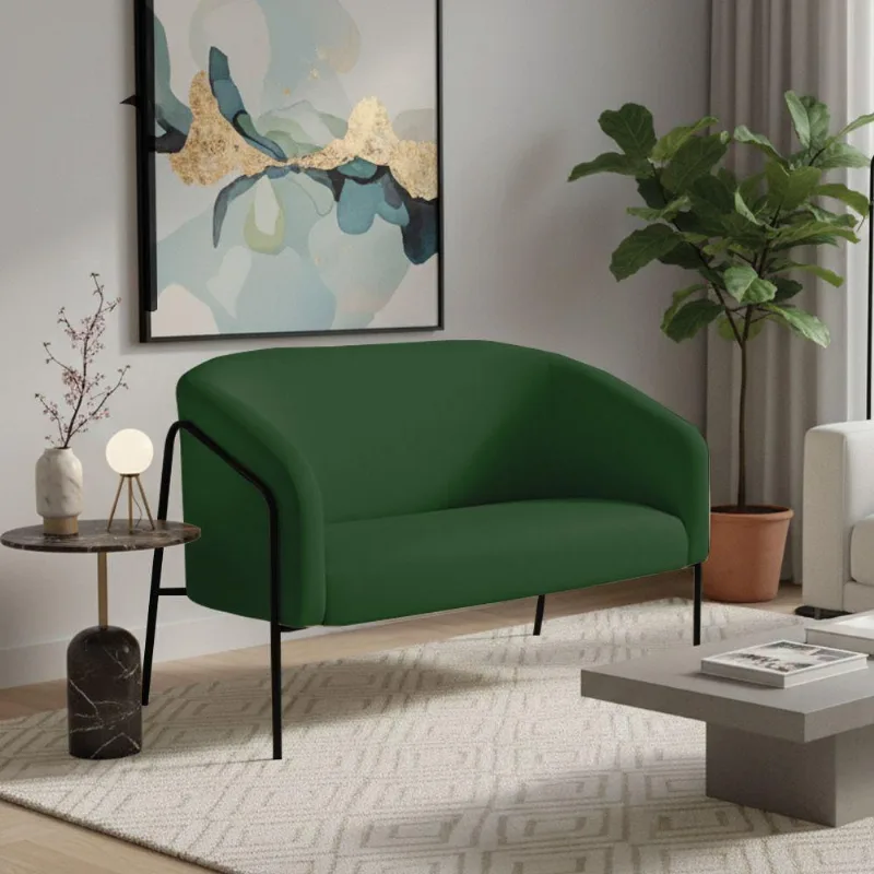 Sofá 2 Lugares Namoradeira Stella Base Industrial Alta Preta Suede D03 - D'rossi Cor Verde