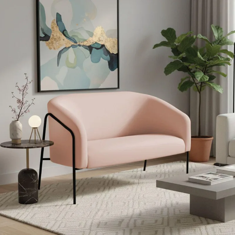Sofá 2 Lugares Namoradeira Stella Base Industrial Alta Preta Veludo D03 - D'rossi Cor Rose