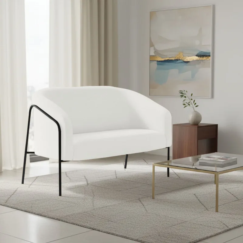 Sofá 2 Lugares Namoradeira Stella Base Industrial Alta Preta Sintético PU Branco D03 - D'Rossi