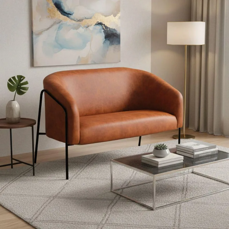 Sofá 2 Lugares Namoradeira Stella Base Industrial Alta Preta Sintético Pu D03 - D'rossi Nozes