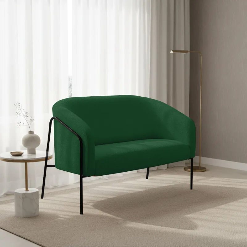 Sofá 2 Lugares Namoradeira Stella Base Industrial Alta Preta Bouclê Verde D03 - D'Rossi