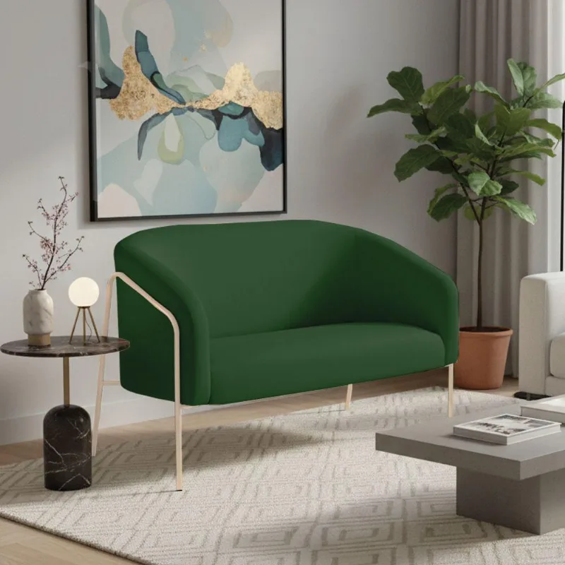 Sofá 2 Lugares Namoradeira Stella Industrial Alta Champanhe Suede D03 - D'rossi Cor Verde