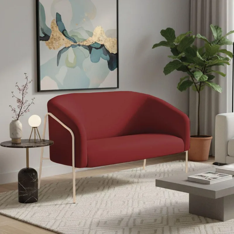 Sofá 2 Lugares Namoradeira Stella Base Industrial Alta Champanhe Veludo D03 - D'rossi Cor Marsala