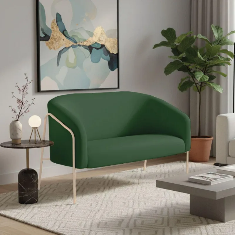 Sofá 2 Lugares Namoradeira Stella Base Industrial Alta Champanhe Veludo D03 - D'rossi Cor Verde