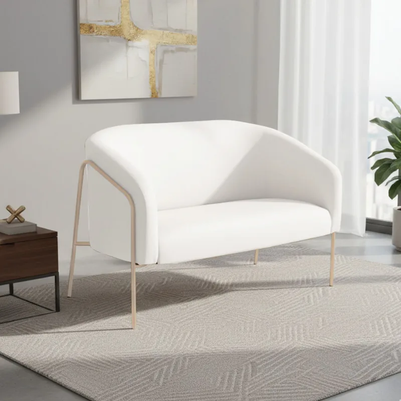 Sofá 2 Lugares Namoradeira Stella Industrial Alta Champanhe Sintético Branco D03 - D'Rossi
