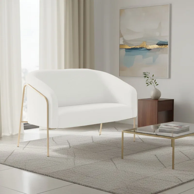 Sofá 2 Lugares Namoradeira Stella Industrial Alta Champanhe Sintético PU Branco D03 - D'Rossi