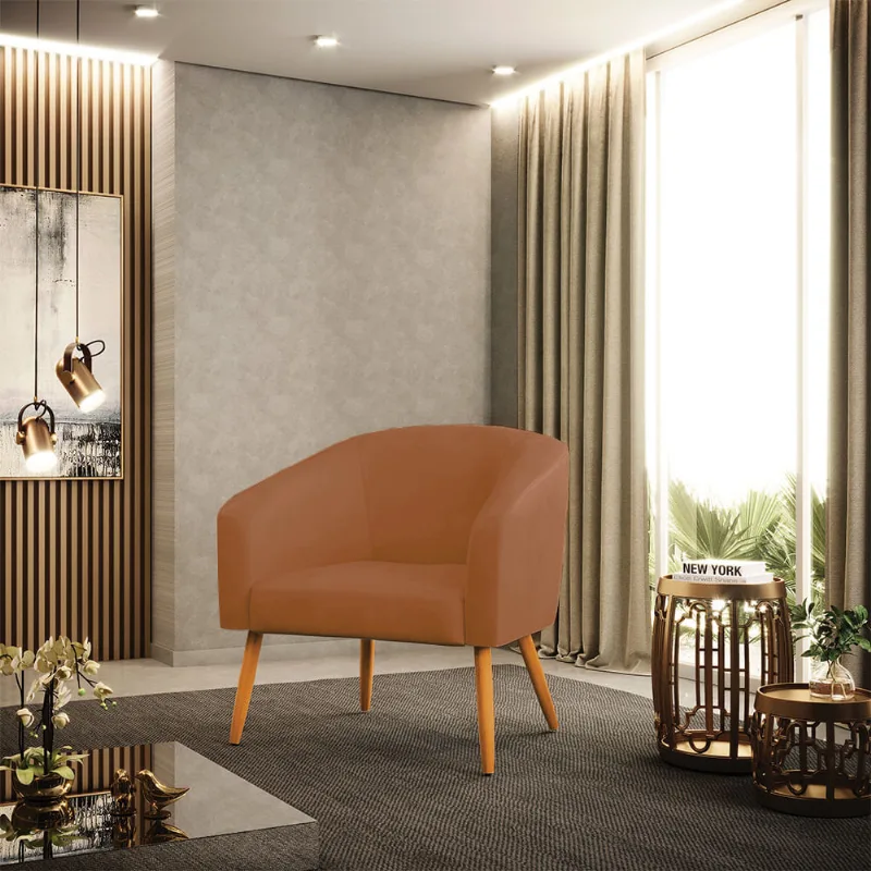 Poltrona Sala Decorativa Stella Pé Palito Castanho Sintético PU Whisky D03 - D'Rossi