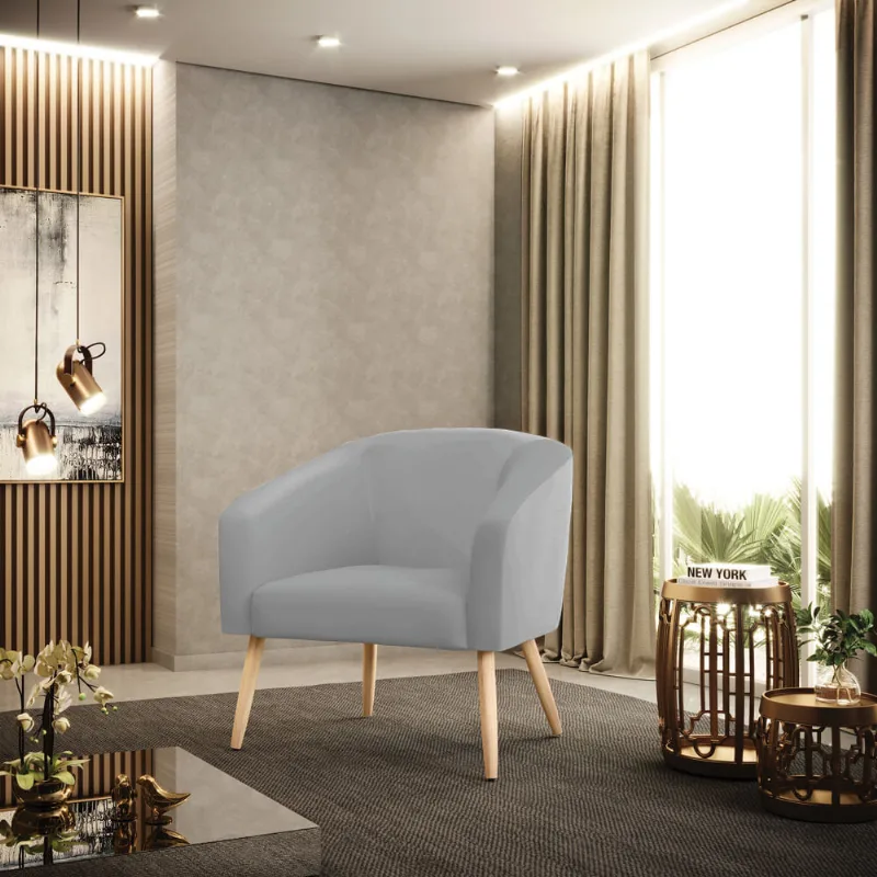 Poltrona Sala Decorativa Stella Pé Palito Natural Sintético Cinza D03 - D'Rossi