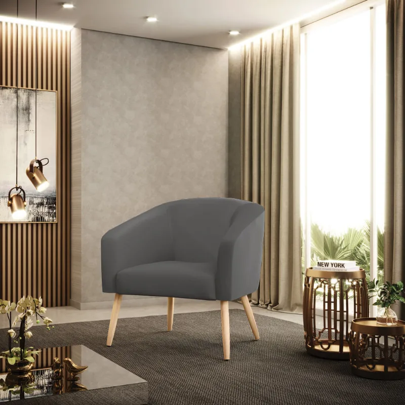 Poltrona Sala Decorativa Stella Pé Palito Natural Sintético Grafite D03 - D'Rossi