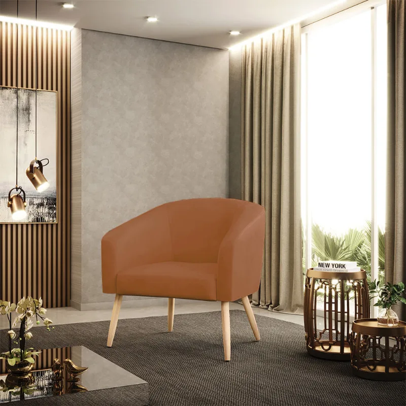 Poltrona Sala Decorativa Stella Pé Palito Natural Sintético PU Whisky D03 - D'Rossi