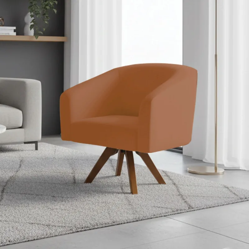 Poltrona Sala Decorativa Stella Base de Madeira Giratória Sintético PU Whisky D03 - D'Rossi