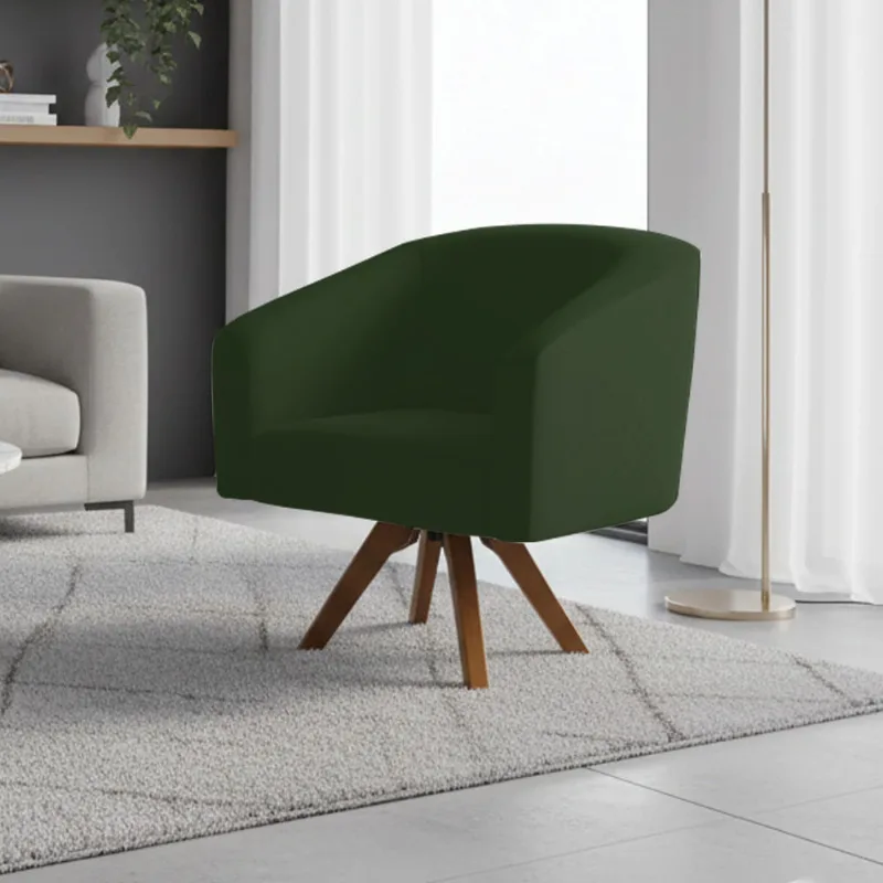 Poltrona Sala Decorativa Stella Base de Madeira Giratória Sintético PU Verde D03 - D'Rossi