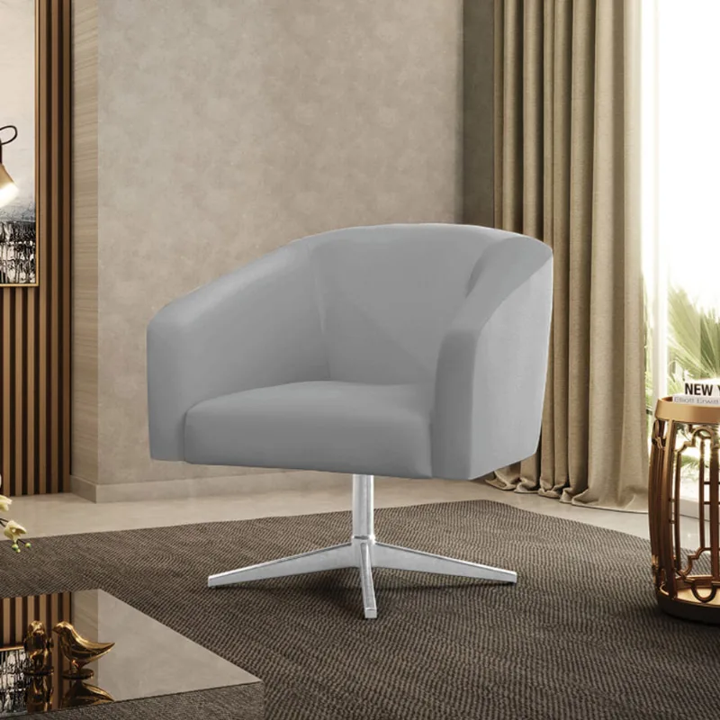Poltrona Sala Decorativa Stella Base Giratória Cromada Sintético Cinza D03 - D'Rossi