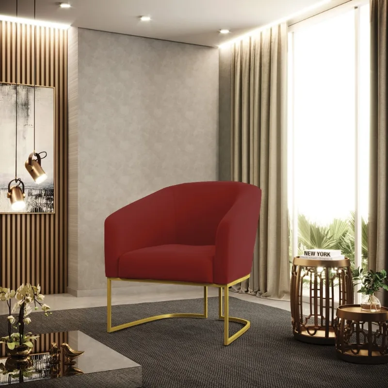 Poltrona Stella Veludo Base Metálica Industrial Dourado - D'Rossi Marsala