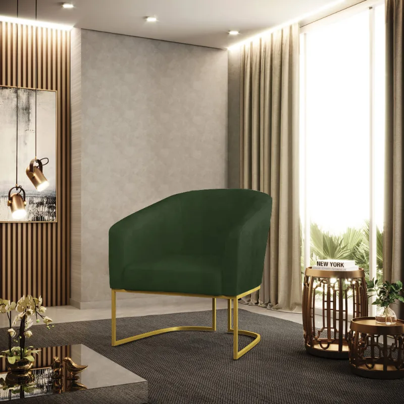 Poltrona Sala Decorativa Stella Base Industrial Dourada Sintético PU Verde D03 - D'Rossi