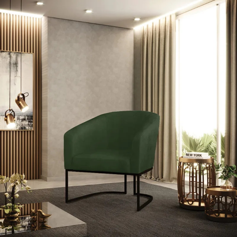Poltrona Sala Decorativa Stella Base Industrial Preta Sintético PU Verde D03 - D'Rossi