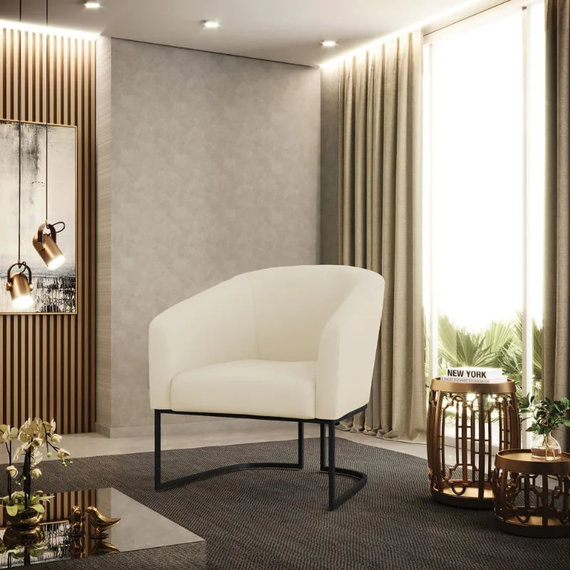 Poltrona Sala Decorativa Stella Base Industrial Preta Veludo Cotelê Bege D03 - D'Rossi