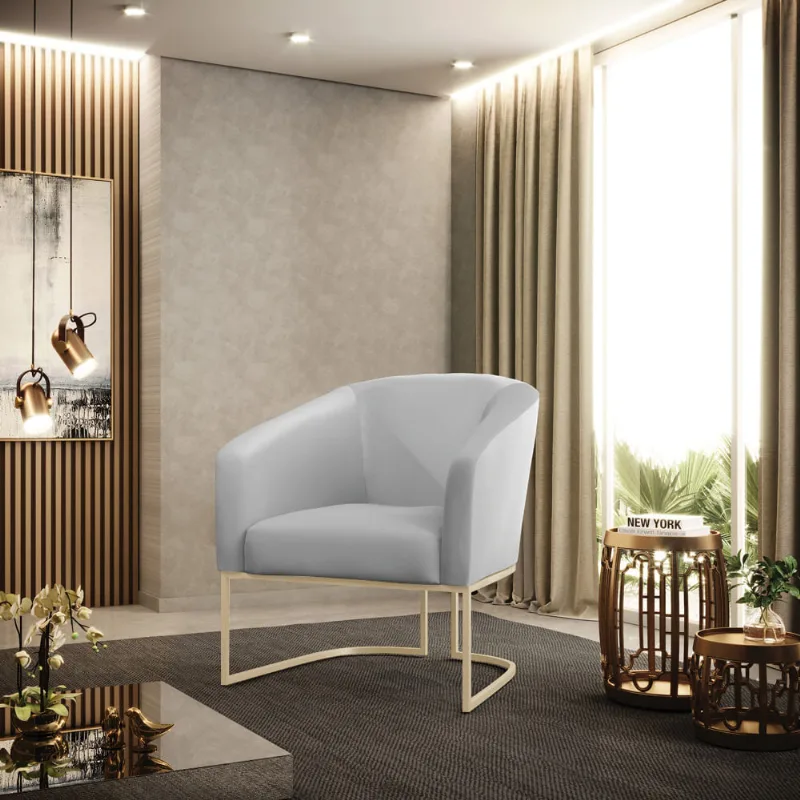 Poltrona Sala Decorativa Stella Base Industrial Champanhe Sintético D03 - D'Rossi Cinza