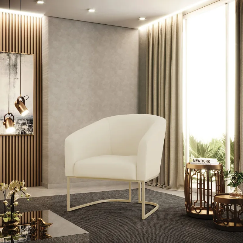 Poltrona Sala Decorativa Stella Base Industrial Champanhe Veludo Cotelê Bege D03 - D'Rossi