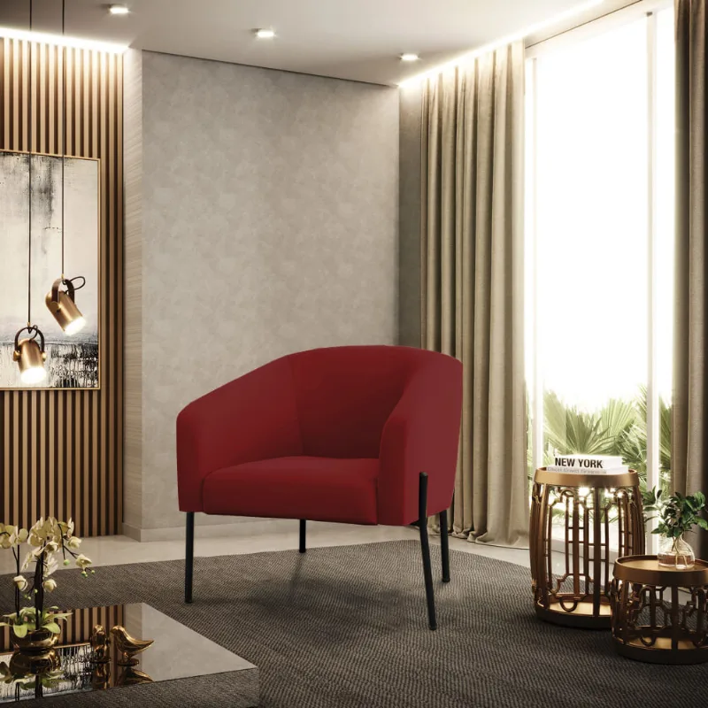 Poltrona Sala Decorativa Stella Pé de Aço Preto Veludo Marsala D03 - D'Rossi