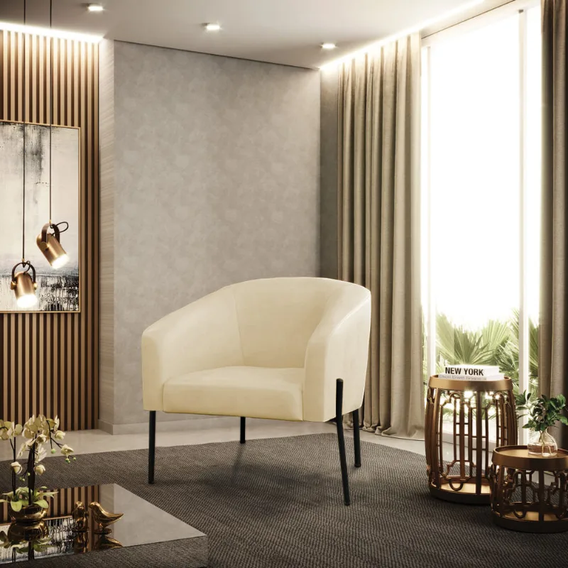 Poltrona Sala Decorativa Stella Pé de Aço Preto Sintético PU Bege D03 - D'Rossi