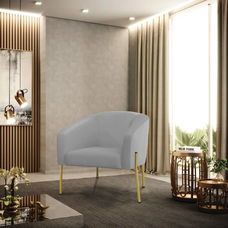 Poltrona Sala Decorativa Stella Pé de Aço Dourado Sintético Cinza D03 - D'Rossi