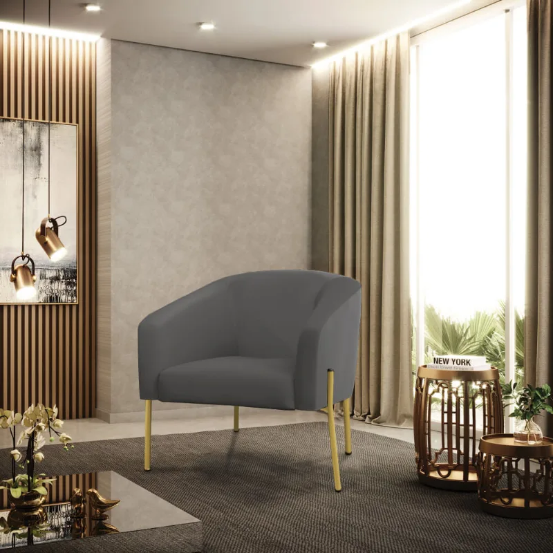 Poltrona Sala Decorativa Stella Pé de Aço Dourado Sintético Grafite D03 - D'Rossi