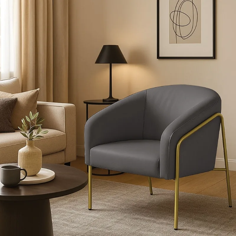 Poltrona Sala Decorativa Stella Base Alta Tubo Dourado Sintético D03 - D'Rossi Grafite
