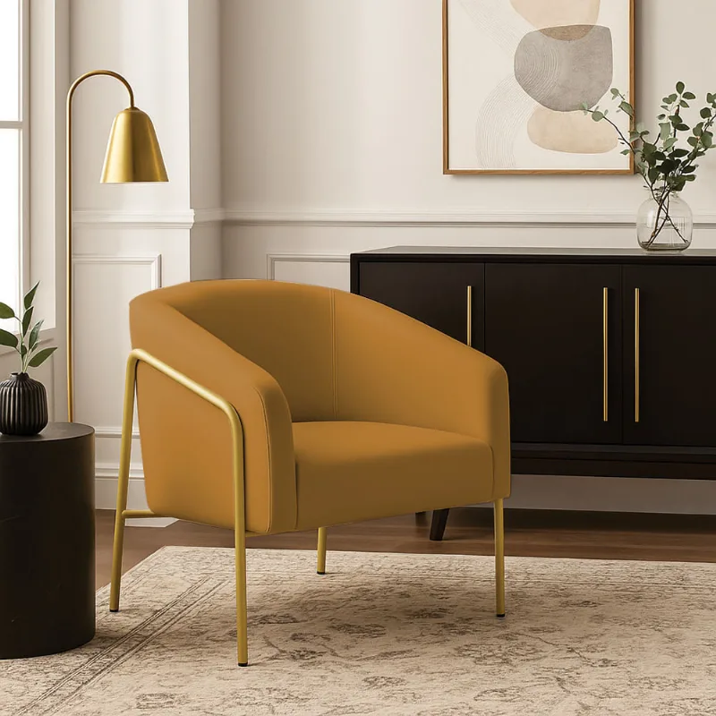 Poltrona Sala Decorativa Stella Base Alta Tubo Dourado Veludo Mostarda D03 - D'Rossi