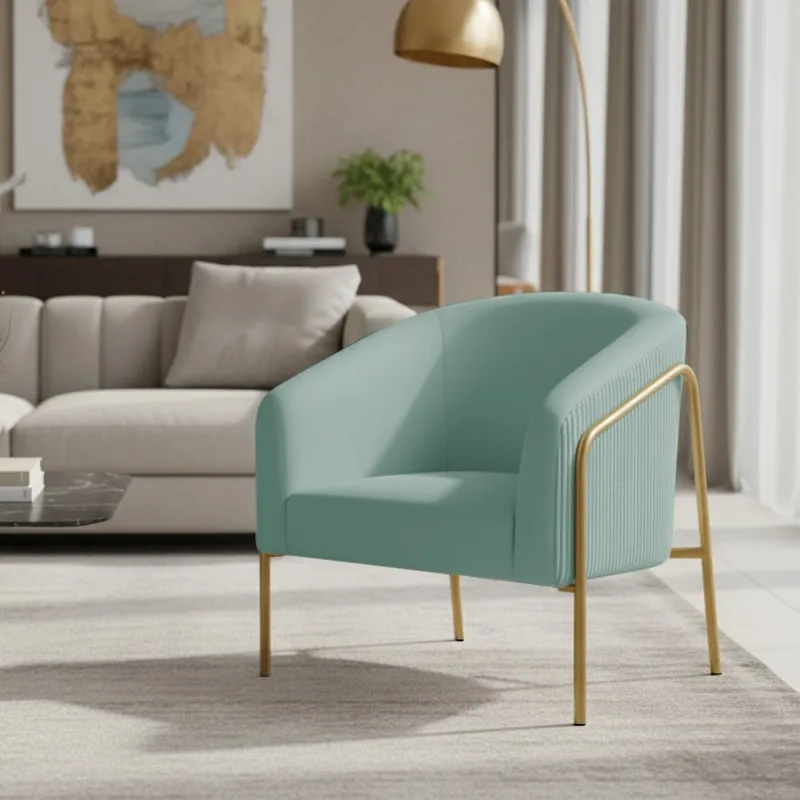 Poltrona Sala Decorativa Stella Base Alta Tubo Dourado Veludo Cotelê D03 - D'Rossi Menta