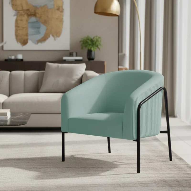 Poltrona Sala Decorativa Stella Base Alta Tubo Preto Veludo Cotelê Menta D03 - D'Rossi