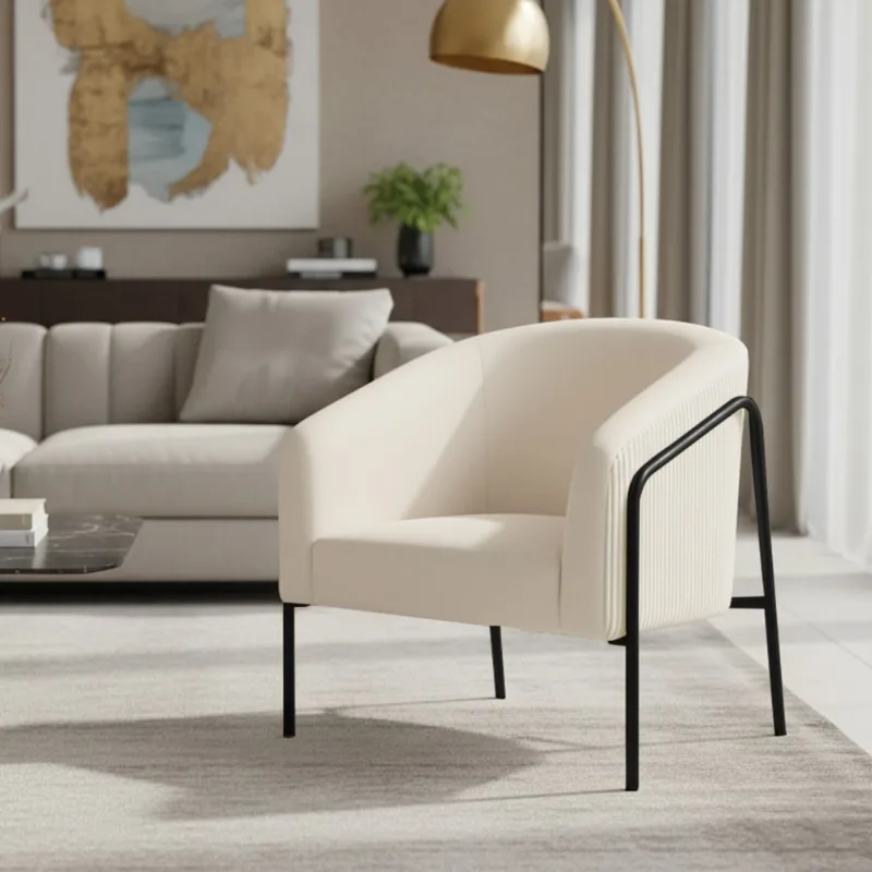 Poltrona Sala Decorativa Stella Base Alta Tubo Preto Veludo Cotelê D03 - D'Rossi Off White