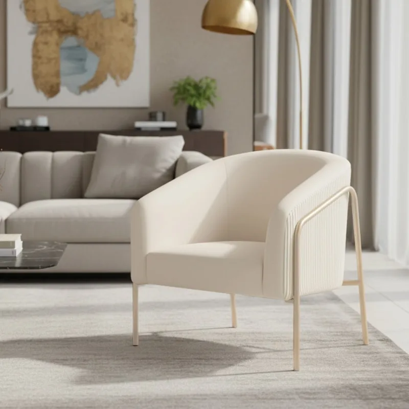 Poltrona Sala Decorativa Stella Base Alta Tubo Champanhe Veludo Cotelê D03 - D'Rossi Off White