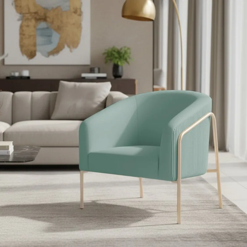 Poltrona Sala Decorativa Stella Base Alta Tubo Champanhe Veludo Cotelê D03 - D'Rossi Menta