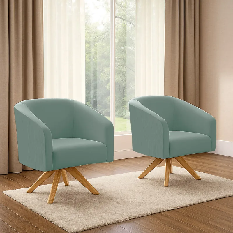 Poltrona Decorativa Kit 2 Stella Base de Madeira Giratória MA30 Veludo Cotelê Menta D03 - D'Rossi