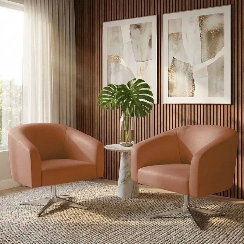 Poltrona Sala Decorativa Kit 2 Stella Giratória Cromada Sintético PU Whisky D03 - D'Rossi