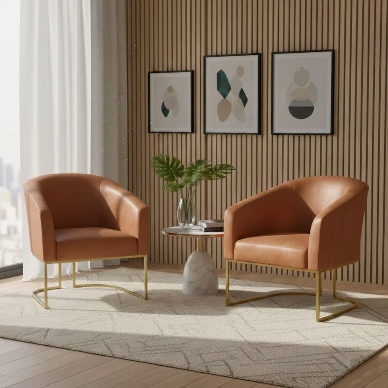 Poltrona Sala Decorativa Kit 2 Stella Base Industrial Dourada Sintético PU Whisky D03 - D'Rossi