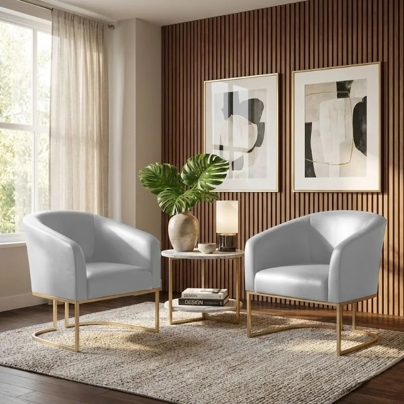 Poltrona Sala Decorativa Kit 2 Stella Base Industrial Champanhe Sintético D03 - D'Rossi Cinza