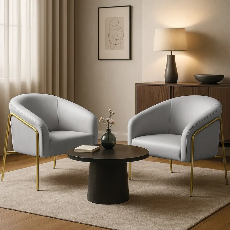Poltrona Sala Decorativa Kit 2 Stella Base Alta Tubo Dourado Sintético D03 - D'Rossi Cinza