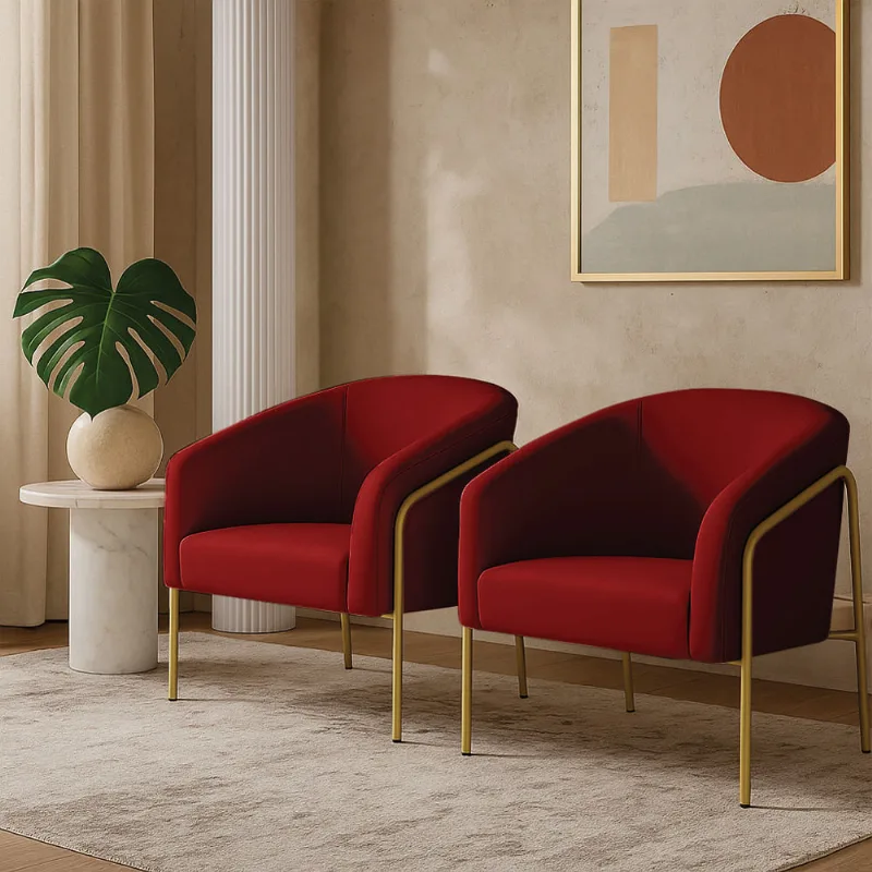 Poltrona Sala Decorativa Kit 2 Stella Base Alta Tubo Dourado Veludo Mostarda D03 - D'Rossi