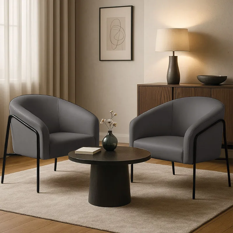 Poltrona Sala Decorativa Kit 2 Stella Base Alta Tubo Preto Sintético Grafite D03 - D'Rossi