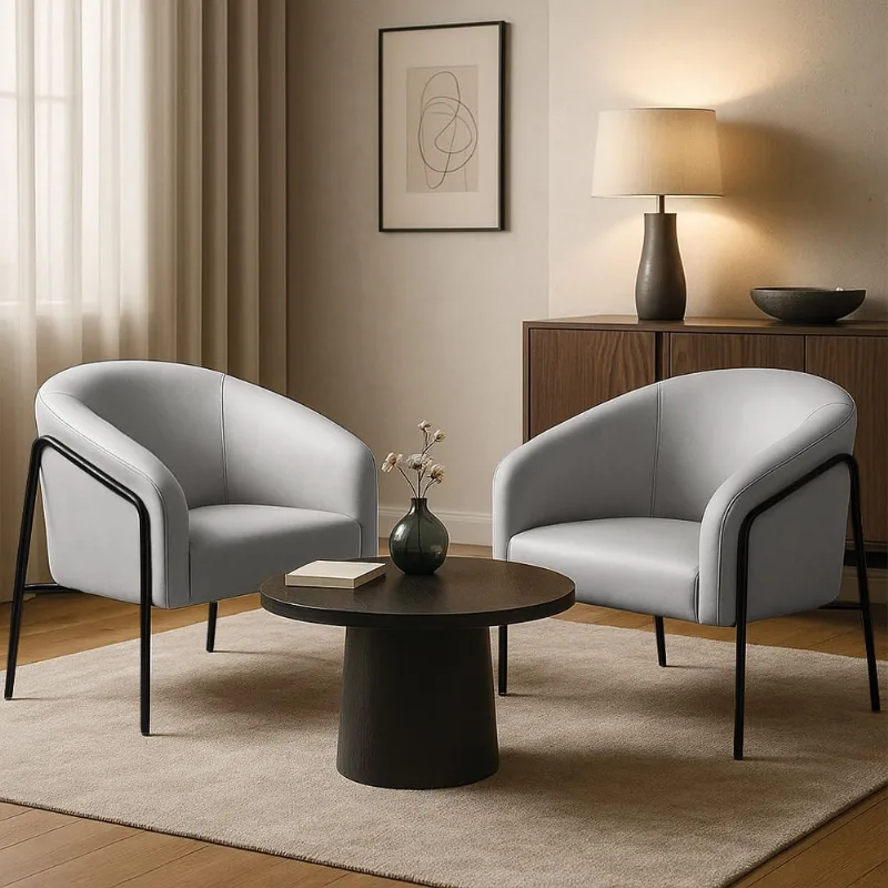 Poltrona Sala Decorativa Kit 2 Stella Base Alta Tubo Preto Sintético D03 - D'Rossi Cinza