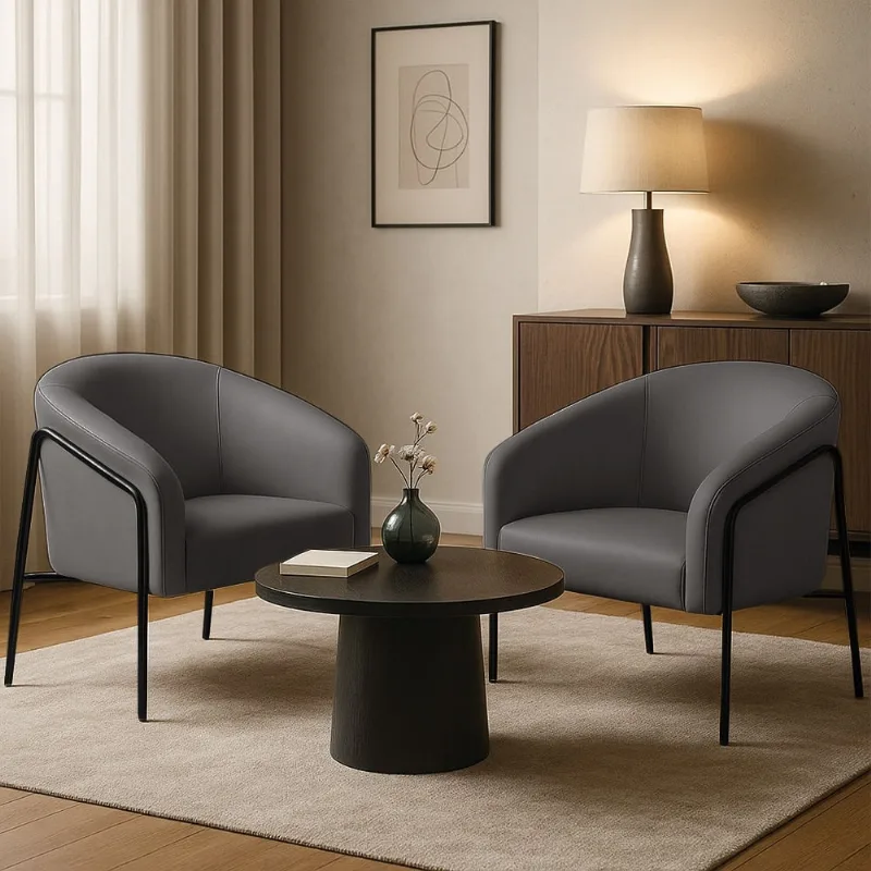 Poltrona Sala Decorativa Kit 2 Stella Base Alta Tubo Preto Sintético D03 - D'Rossi Grafite