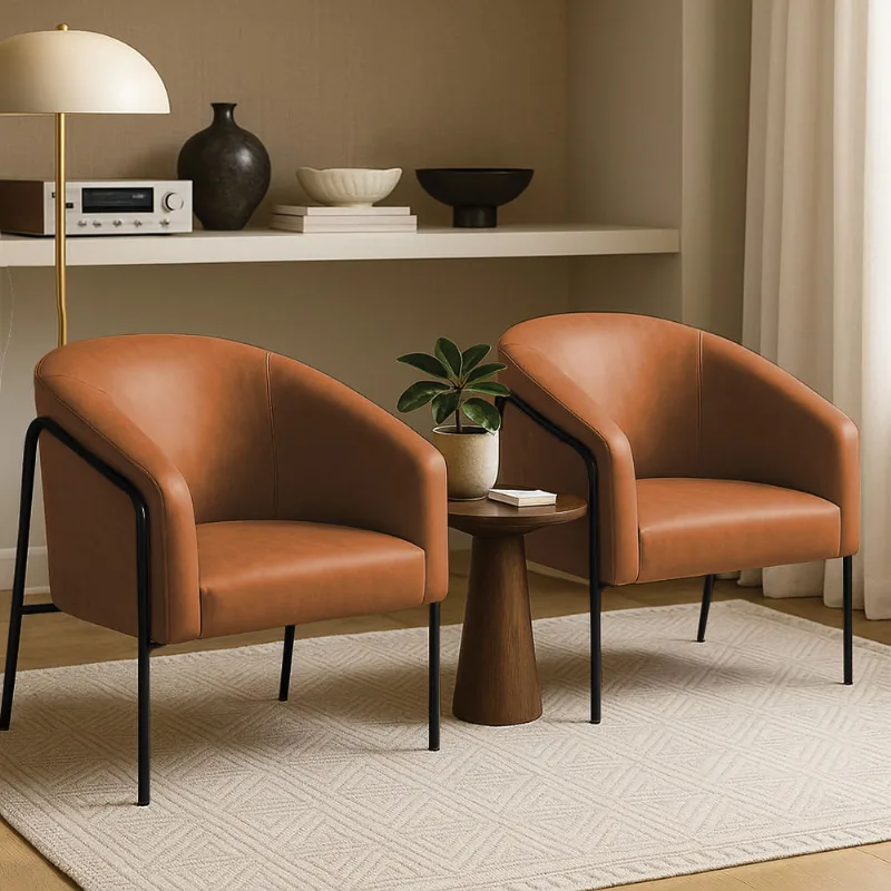 Poltrona Sala Decorativa Kit 2 Stella Base Alta Tubo Preto Sintético PU Whisky D03 - D'Rossi