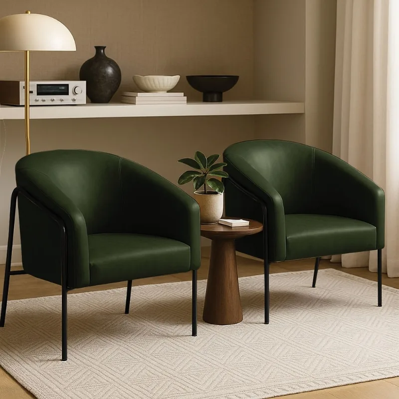 Poltrona Sala Decorativa Kit 2 Stella Base Alta Tubo Preto Sintético PU D03 - D'Rossi Verde