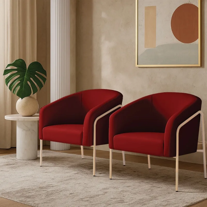 Poltrona Sala Decorativa Kit 2 Stella Base Alta Tubo Champanhe Veludo D03 - D'Rossi Marsala
