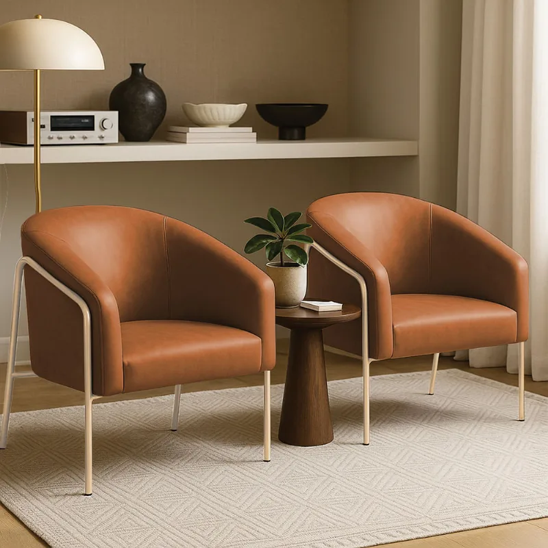 Poltrona Sala Decorativa Kit 2 Stella Base Alta Tubo Champanhe Sintético PU D03 - D'Rossi Whisky