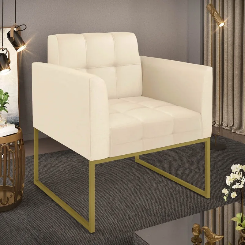 Poltrona Elisa Corano Base Metálica Industrial Dourado - D'Rossi Bege